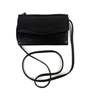 Fossil Crossbody Wallet Bag Black Leather Handbag Organizer Travel Vintage
